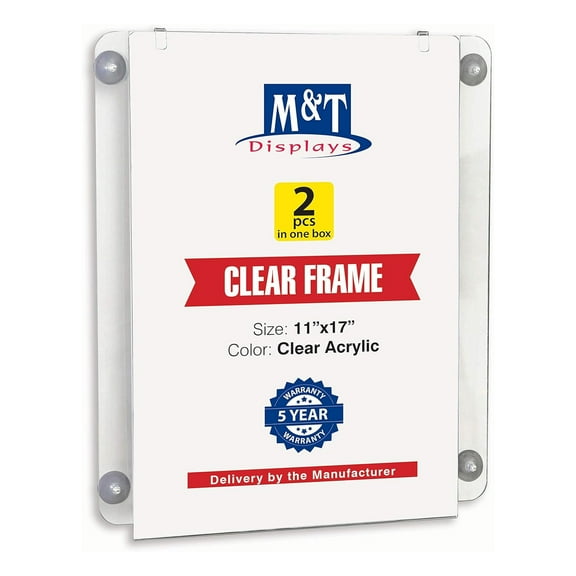 Acrylic Clear Sign Holder for Window Portrait 11x17 Inch Picture Frame Office Store Display 2-Pack