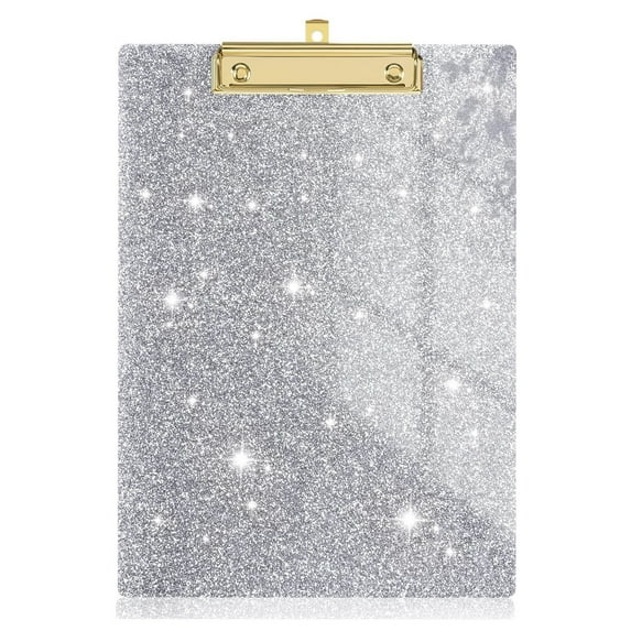 Acrylic Clipboard With Stylish Glitter Design And Low-Profile Gold Clip, A4 Size Sturdy Clear Acrylic Construction Holds Up To 80 Sheets Securely With Retractable Hanging Hook,