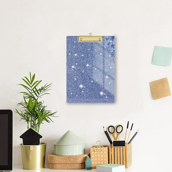 Acrylic Clipboard With Stylish Glitter Glossy Surface And Low-Profile Gold Metal Clip, Designed For Classroom School Office Use Holds Up To 80 Sheets A4 Paper, Sturdy Lightweight
