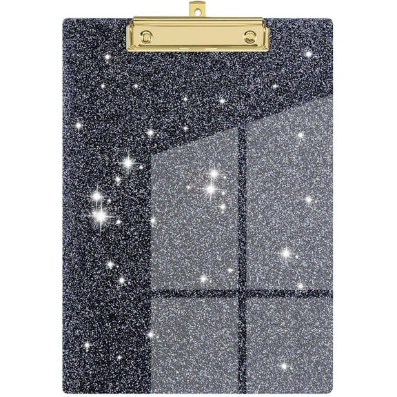 Acrylic Clipboards, Fashion Glitter Clip Board with Low Profile Gold Clip, Designed for Classroom School and Office Use, A4 Letter Size 3.93x5.9 in, Black