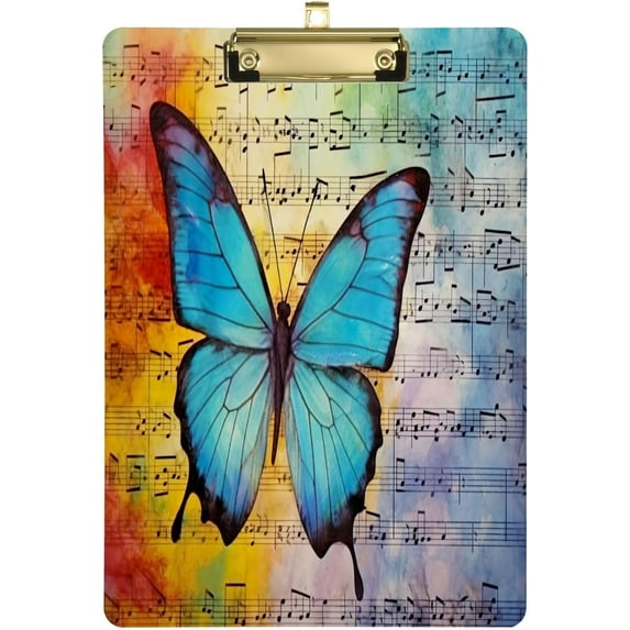 Acrylic Clipboards with Low Profile Clip, A4 Standard Size 9" x 12.5" File Holder for Writing Drawing, Clip Boards for Doctors Offices, Butterfly Musical Gifts