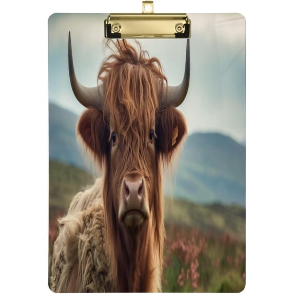 Acrylic Clipboards with Low Profile Clip, A4 Standard Size 9" x 12.5" File Holder for Writing Drawing, Clip Boards for Doctors Offices, Highland_Cow Gifts