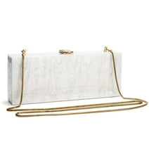 Acrylic Clutch Evening Bag for Women Long Pearl Acrylic Clutch Purse Handbag for Dinner Party Wedding iPhone - White