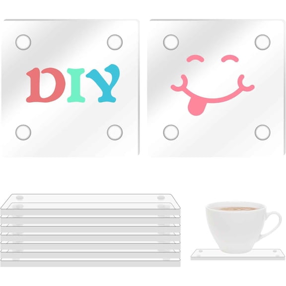 Acrylic Coaster Square Transparent DIY for Desk Clear Drink Cup Ornaments for Home Kitchen Bar Dining Table