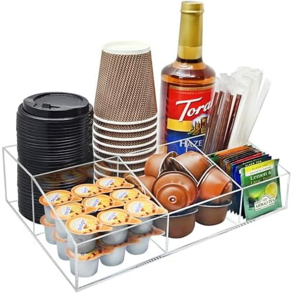 Acrylic Coffee Bar Station Organizer for Countertop, Office, Home Coffee K Cup Holder Holds Paper Cups, Condiments, Syrups, Creamer, Multi-Purpose Accessories Organizer$$Home Decor, Kitchen, & Other
