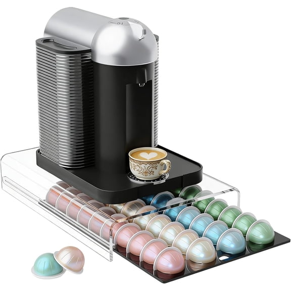 Acrylic Coffee Capsule Drawer Holds 40 Pods Sliding Drawer Countertop Pod Organizer No Assembly Needed