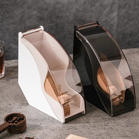 Acrylic Coffee Filter Paper Holder Organizer Transparent Countertop Storage Box for Pour Over Coffee Filters, Modern Black or White Kitchen and Coffee Bar Decor