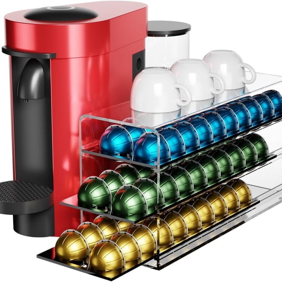 Acrylic Coffee Pod Drawer for Nespresso Vertuo Capsules, 3 Tier 60 Capacity Pods Organizer for Countertop Coffee Bar Home Office Kitchen