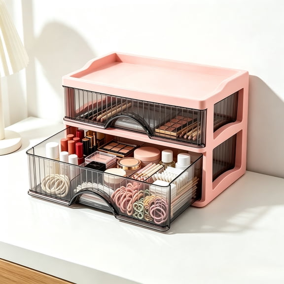 Pink Acrylic Small Storage Drawers Clear Stackable Organizer Containers for Desk, Counter & Cabinet 1 Pcs