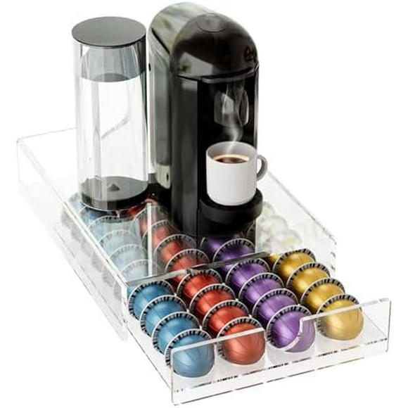 Acrylic Coffee Pod Organizer for Nespresso Vertuo Pod Holder 40 Pods Clear Vertuo Pod Storage Drawer (1 Tier)