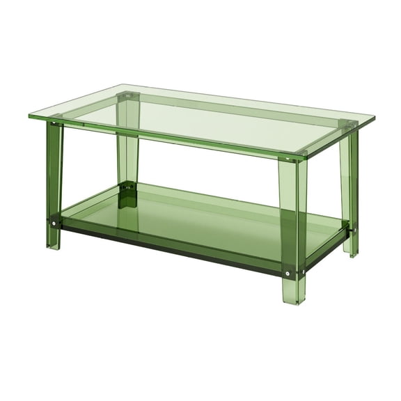 Acrylic Coffee Table, 2 Tier Center Table Modern Rectangle Desk, Living Room Dining Kitchen Office, 19.7 x 31.5 x 15.7 Inch (Green)