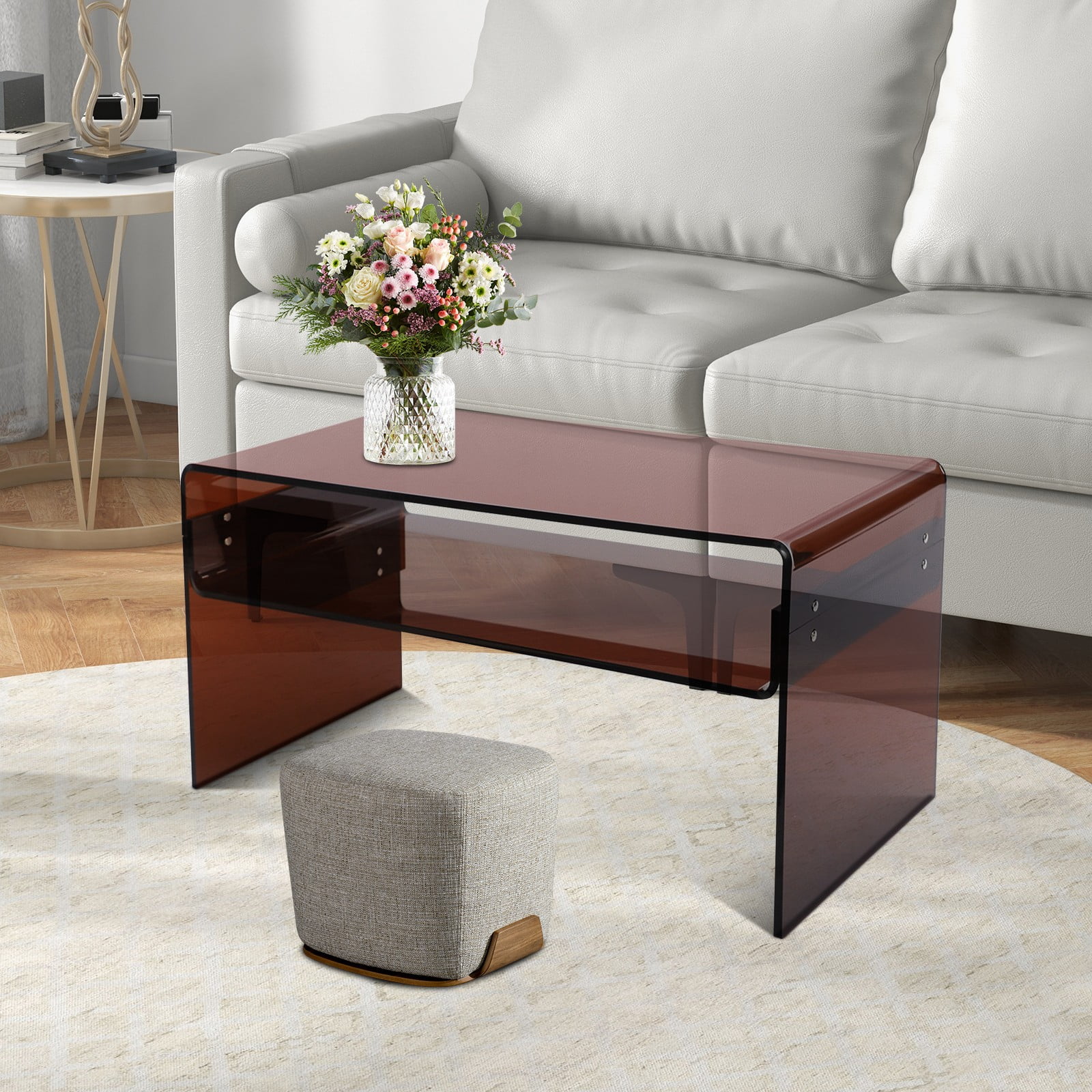 Acrylic Coffee Table 2 Tiers Living Room Side End Tea Table with Storage Shelf