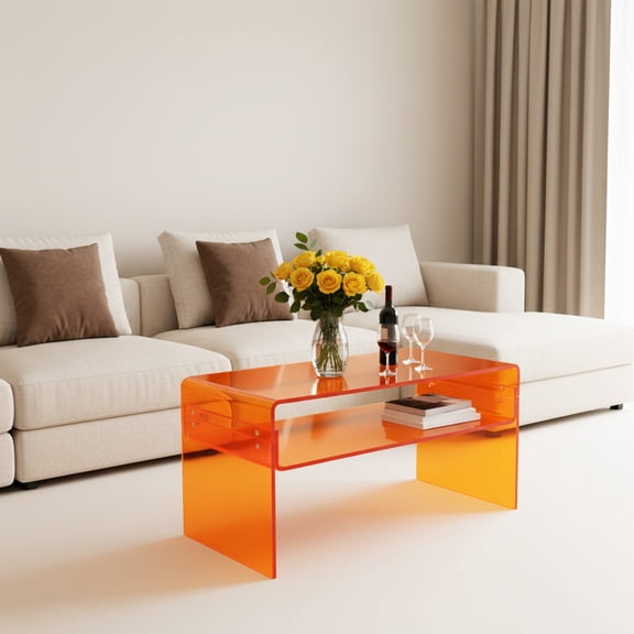 Acrylic Coffee Table 2 Tiers Modern Side Table End Desk 31.5x15.8x15.8in Orange
