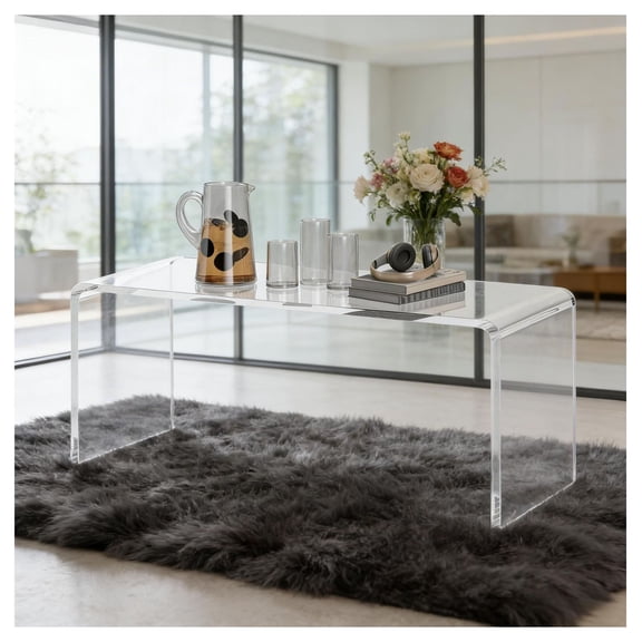 Acrylic Coffee Table 39" Long Rectangle - Clear Waterfall Side Table - Living Room End Table - Modern Minimalist Design - Durable & Easy to Clean