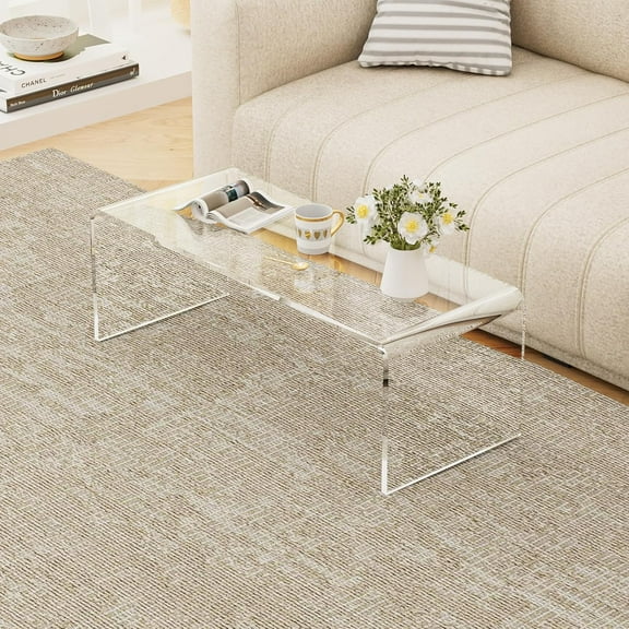 Acrylic Coffee Table, 44" L x 16" W x 16" H, 0.8" Thick Rectangle Clear Coffee Table, Modern Waterfall Acrylic End Table Furniture for Living Room, Bedroom and Office