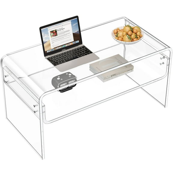 Acrylic Coffee Table, Clear Rectangle Side Table, Modern Tea Table With Open Storage for Living Room, Office Reception