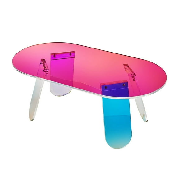 Acrylic Coffee Table, Iridescent Side Table - 13.8" Colorful Acrylic End Table for Living Room, Patio, Terrace - Modern Acrylic Rainbow End Table