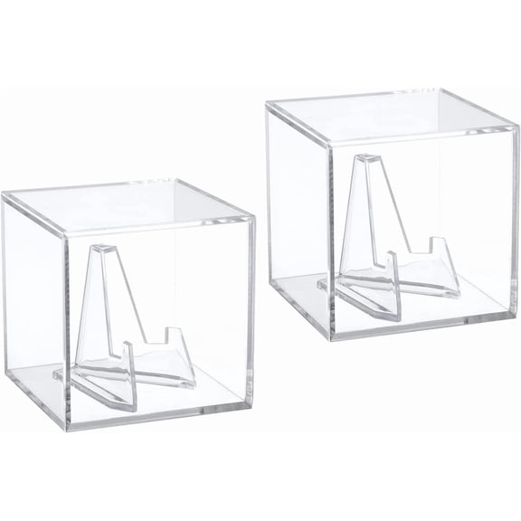Acrylic Coins Trophy Medal Display Case Box with Mini Easel Display Stands, Acrylic Multiple Rings Storage Case for Championship Rings Challenge Coins Fossils Rocks Stones Chips, 2Pcs