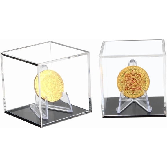 Acrylic Coins Trophy Medal Display Case Box with Mini Easel Display Stands, Multiple Rings Storage Case for Championship Rings Challenge Coins Fossils Rocks Stones Chips
