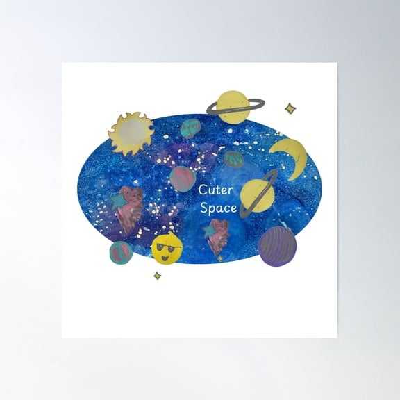 Acrylic Collage Of Cuter Space, Collage Of Space Paintings, Planets, Saturn, Moon, Sun, And Galaxies Poster Wall Art, Modern Wall Decor, 24x24 UNFRAMED