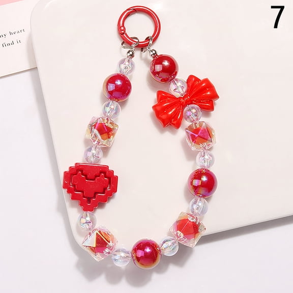 Acrylic Color-Plated Heart Keychain Cute Flower Beaded Keyring Bag Pendant Charms Earphone Case Decoration Accessories