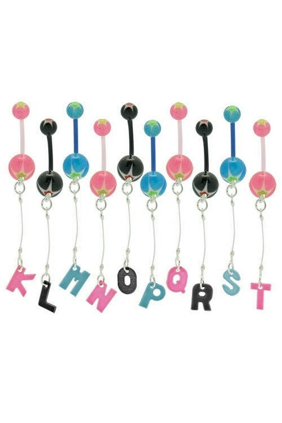 Acrylic Colorful Initial Belly Button Ring