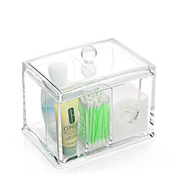 Acrylic Concise Cotton Swab Organizer,Cleaning Pad Holder and Swab Storage canisters,5.5 x 4 x4.7inch,Pack of 1
