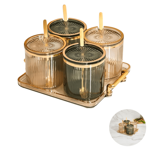 Acrylic Condiment Spice Jars Set, Clear Plastic Condiment Canisters, Seasoning Box with Lids and Spoons, Seasoning Box Set for Kitchen Counter, Multicolor