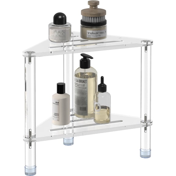 Acrylic Corner Shower Stool for Shaving Legs 11.42" D X 11.42" W X 14.37" H, Triangle Shower Foot Rest with Storage Shelf, Heavy Duty, for Inside Shower,
