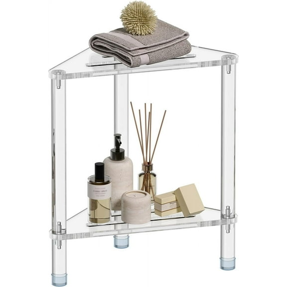 Acrylic Corner Shower Stool for Shaving Legs 11.42" D X 11.42" W X 17.91" H, Triangle Foot Rest With Storage Shelf, Heavy Duty, for Inside Shower