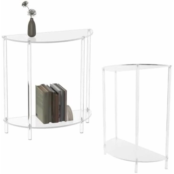 Acrylic Corner Side Table, 2 Tier Half Moon Accent Table Modern Half Moon Entryway Table, Home Decor for Living Room, Bedroom, Bathroom, 17.7 x 16.1 x 7.1in$$Furniture