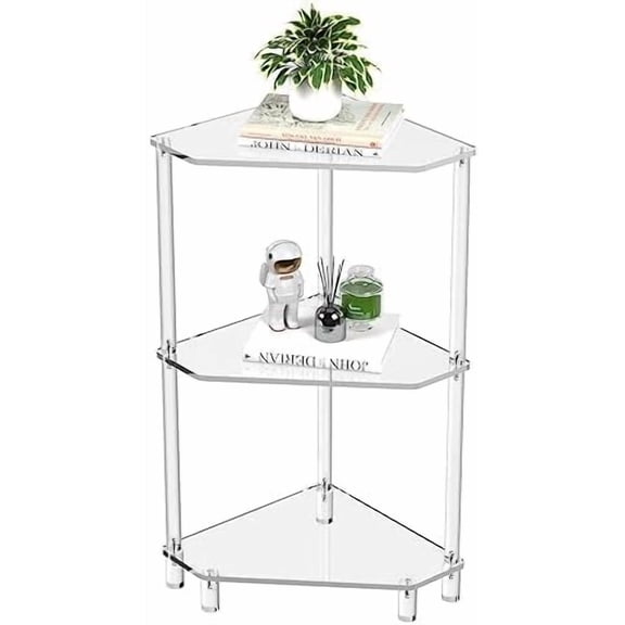 Acrylic Corner Side Table - 3 Tier Triangle End Table - Small Side Table for Living Room, Bedroom, Bathroom - 11.8'' L x 11.8'' W x 26 ''H