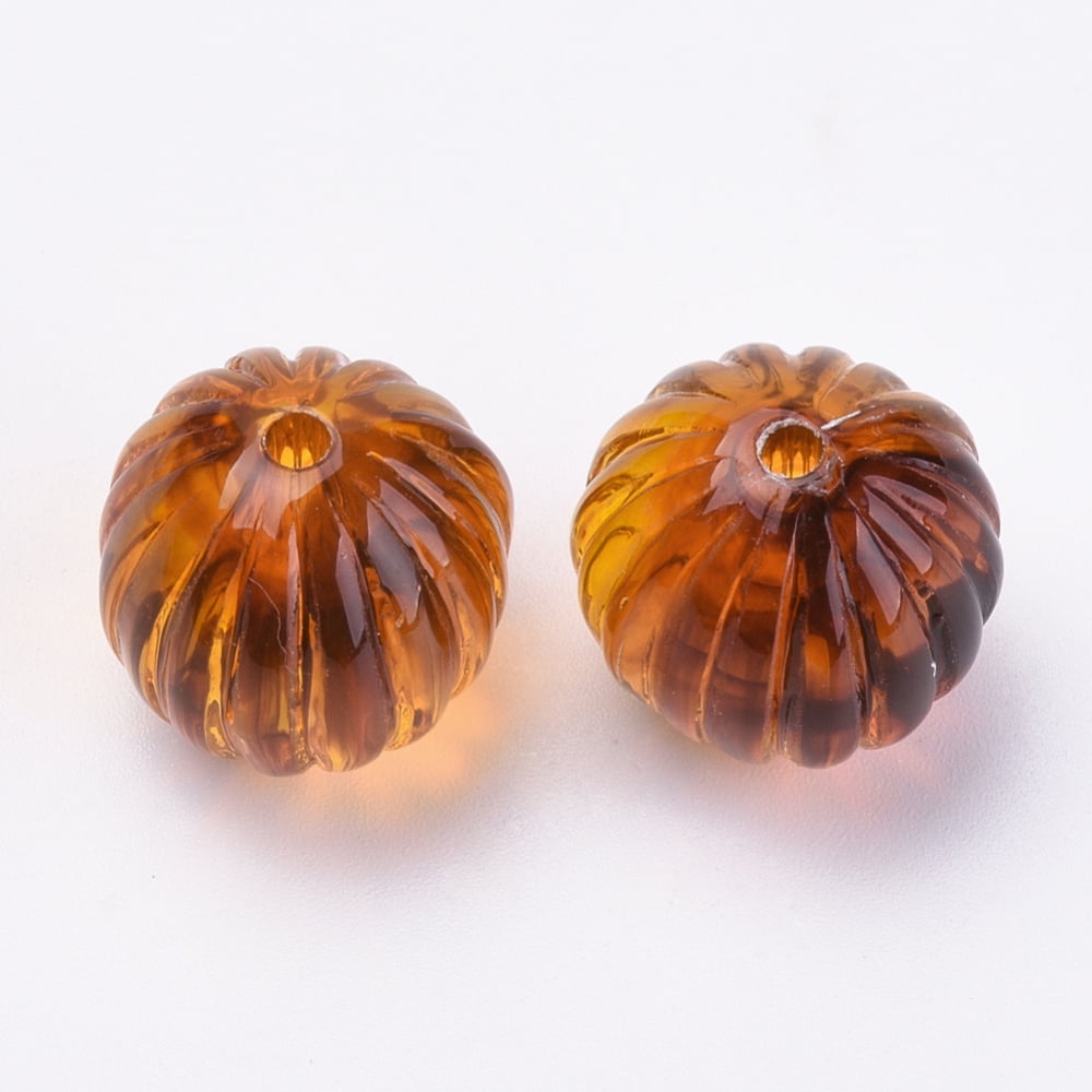 Acrylic Corrugated Beads Imitation Amber Round Dark Orange 16mm Hole: 2mm 200pcs/500g