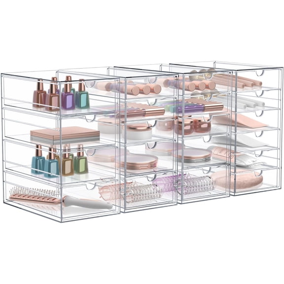 Acrylic Cosmetic Makeup 20 Drawers Clear Stackable Storage Bins - 4Pc for Bedroom, Living Room, Kitchen