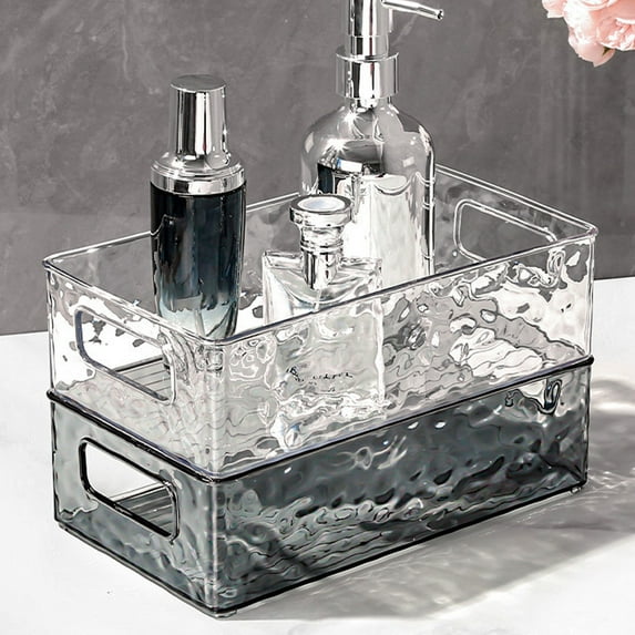 Acrylic Cosmetic Organizer Basket with Glacier Pattern, Stackable Transparent Storage Box for Desktop Makeup Storage