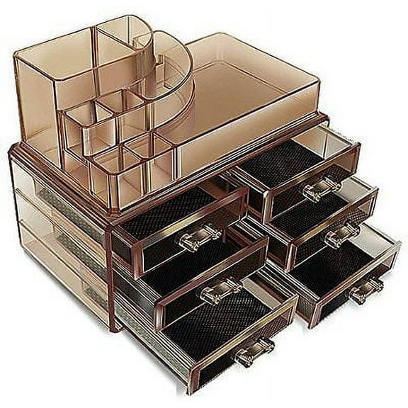 Acrylic Cosmetics Organizer Dark Colored Makeup Box Multi Function with Drawers B11706-1