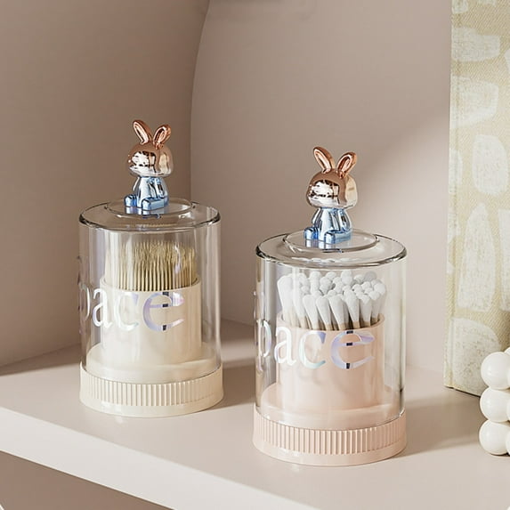 Acrylic Cotton Swab Organizer Box, White or Pink, Cute Transparent Makeup Storage Container with Lid for Q-tips & Cosmetics, Dustproof Bathroom Organizer for Vanity Countertop or Travel