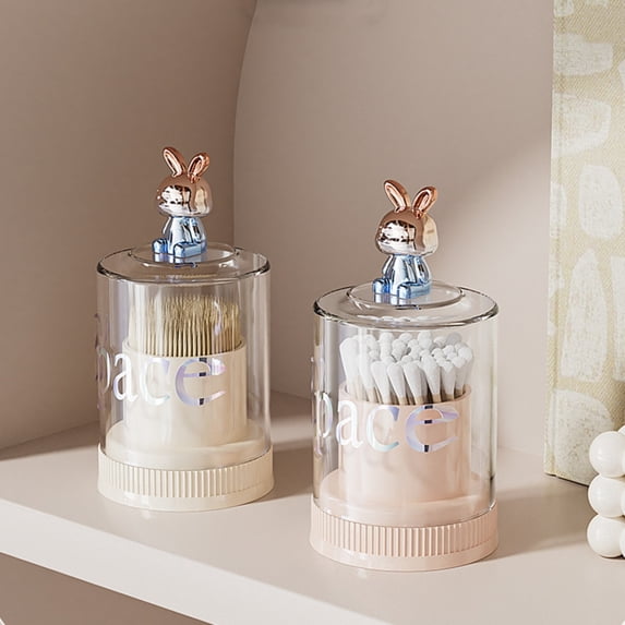 Acrylic Cotton Swab Storage Box with Lid, Cute Transparent Qtip Organizer for Bathroom, Makeup, Cosmetics, , , Toothpick Holder, Pink/White