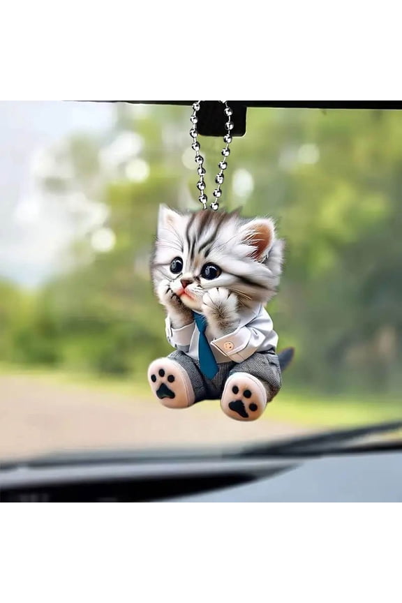 Acrylic Covering Face Cat 2D Pendant - Car Mirror Hanging Ornament, Keychain for Backpack, Christmas Tree Decor, Home and Auto Decoration Gift