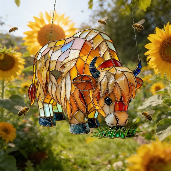 Acrylic Cow Window Hanging Decoration, 2D Flat Cow Catcher Stained Glass Style Reflective Art for Home Window Decor