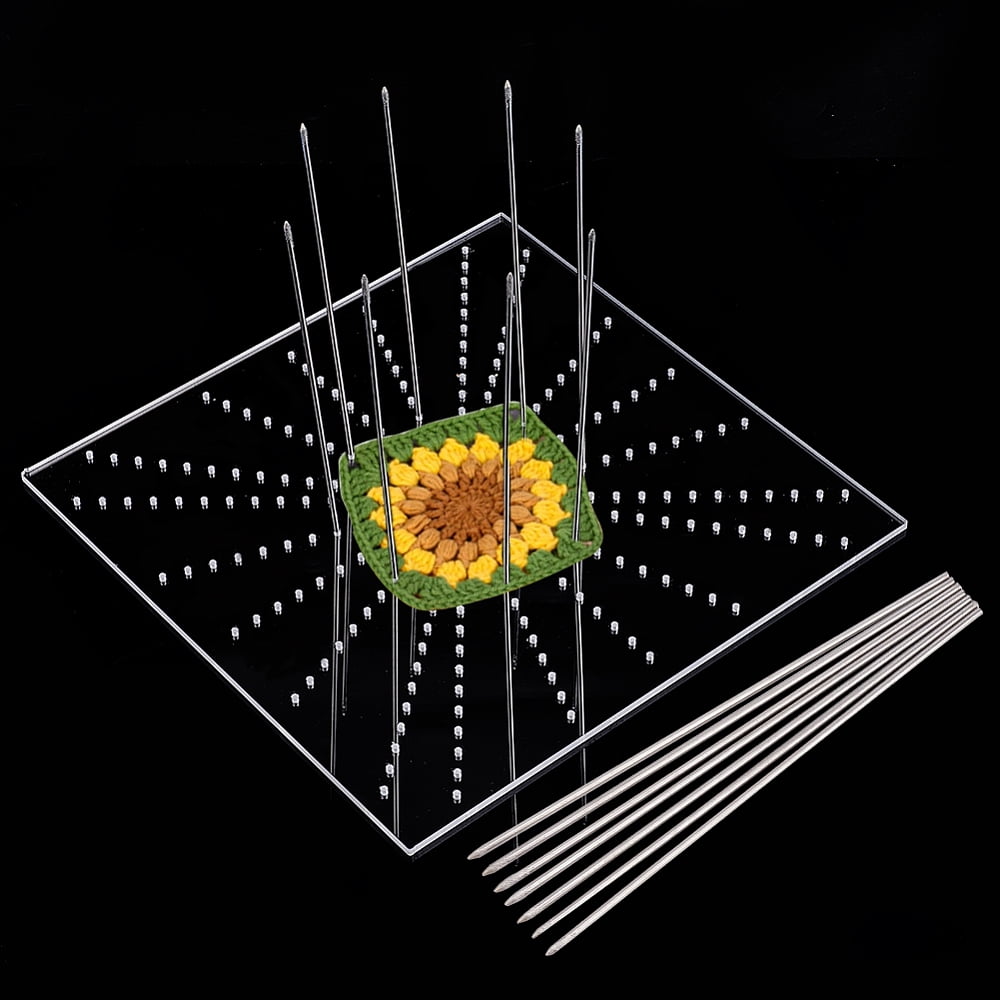 Acrylic Crochet Blocking Board Knitting Loom with Stainless Steel Pin for Making Cushions Scarves Hats Headbands Shawl Clear Board: 30x30x0.45cm
