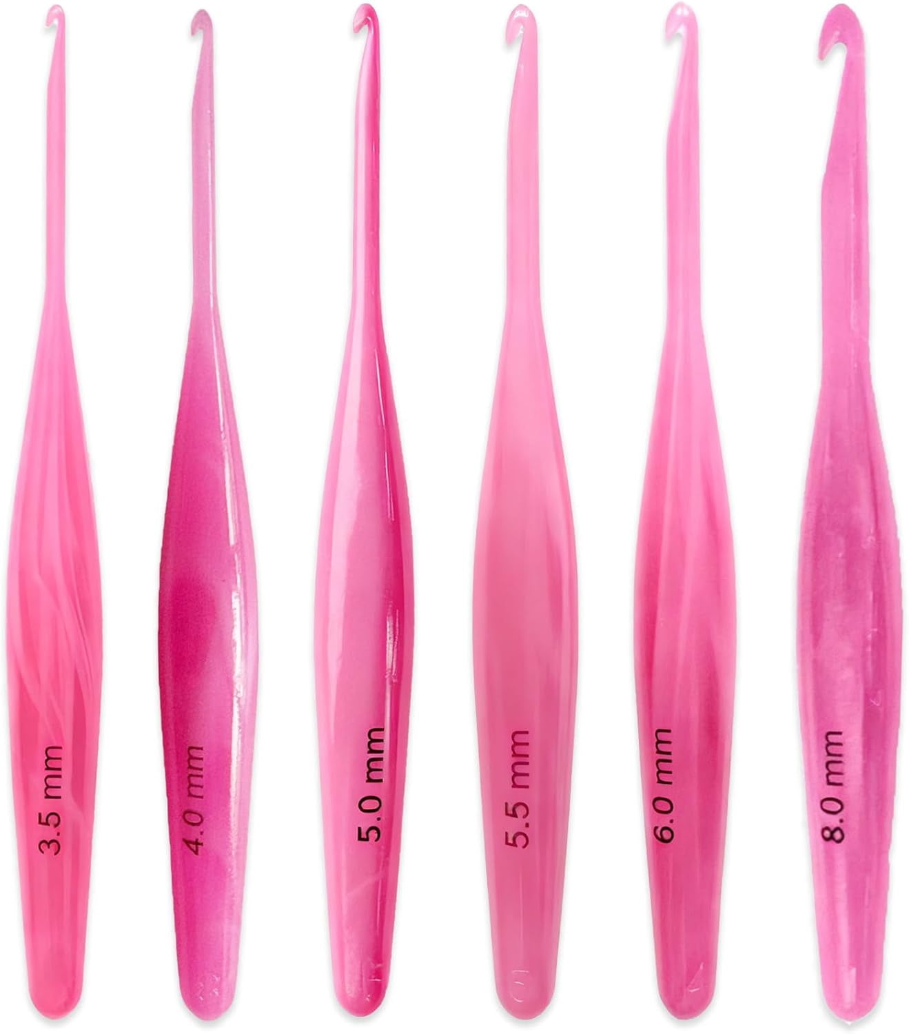 Acrylic Crochet Hooks Set, 6 Sizes Ergonomic Handle Crochet Needles for Knitting, Crocheting Crafts, Beginner Crochet Supplies, Pink