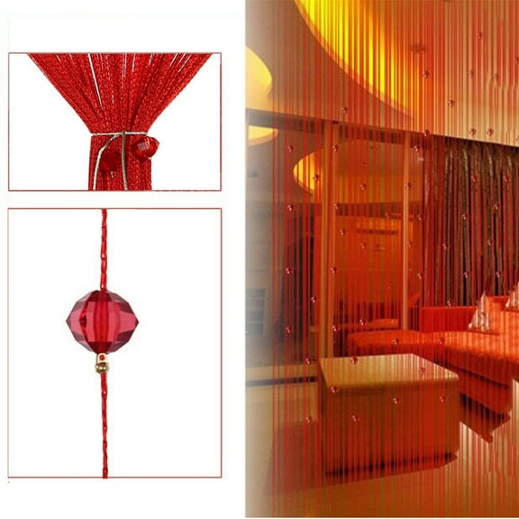 Acrylic Crystal Beaded Curtain, 39'' x 79'' String Tassel Beaded Curtains for Doorways, Red Door Beads Curtains, Doorway Curtains, Door Curtain Room Divider for Living Room Bedroom Indoor Decor