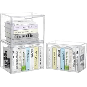 Acrylic Cube Storage Organizer with Magnetic Dustproof Doors Stackable and Interlocking Clear 3 Pack
