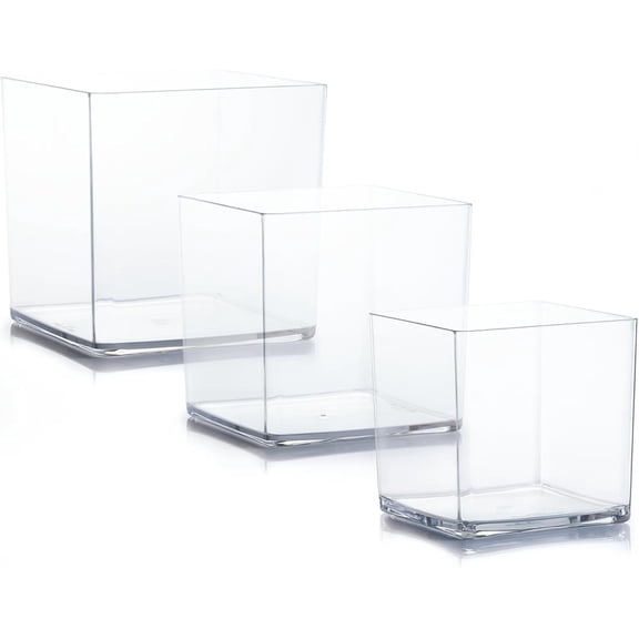 Acrylic Cube Vases Set of 3, Clear Square Vases, Shatterproof Flower Vase Decorative Centerpiece for Home, Wedding, 4+5+6