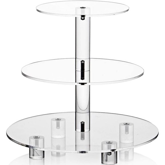 Acrylic Cupcake Stand, Clear Dessert Tower Holder Display with Base for Wedding, Party, Baby Shower, 3 Tier Round, Transparent
