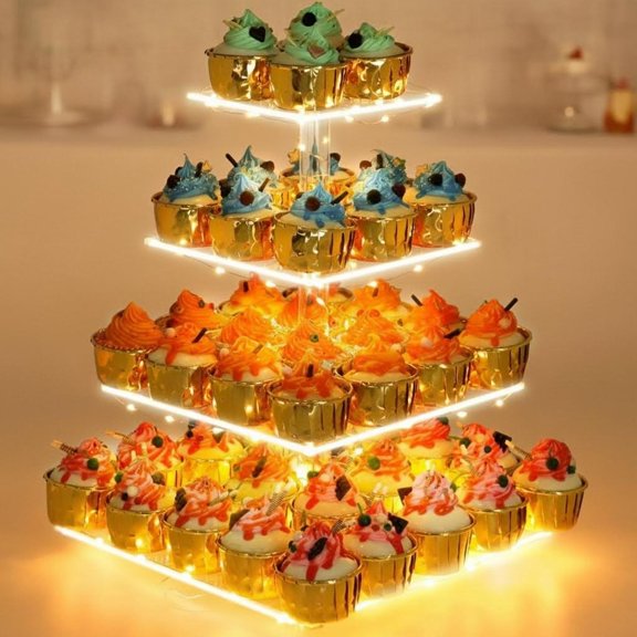 Acrylic Cupcake Stand with LED Light Dessert Tree Tower for Dcor