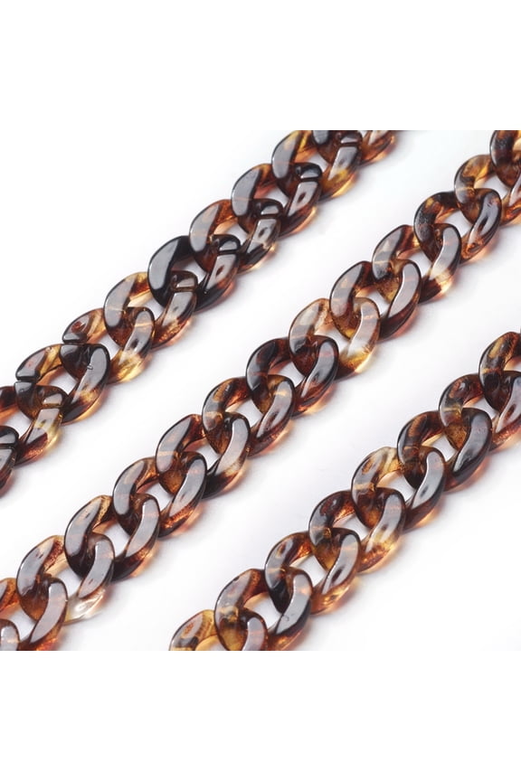 Acrylic Curb Chains Coconut Brown Link: 13x10~10.5x2.5~3mm about 70cm/strand 27.56 inch