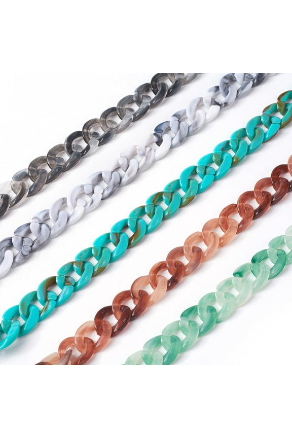 Acrylic Curb Chains Mixed color Link: 13x10~10.5x2.5~3mm about 70cm/strand 27.56 inch