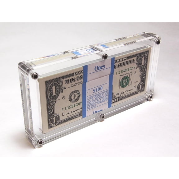 Acrylic Currency Display Holder for 100 Bills Clear Floating Money Frame for Paper Money, Bank Notes & Currency Mercavo Collection